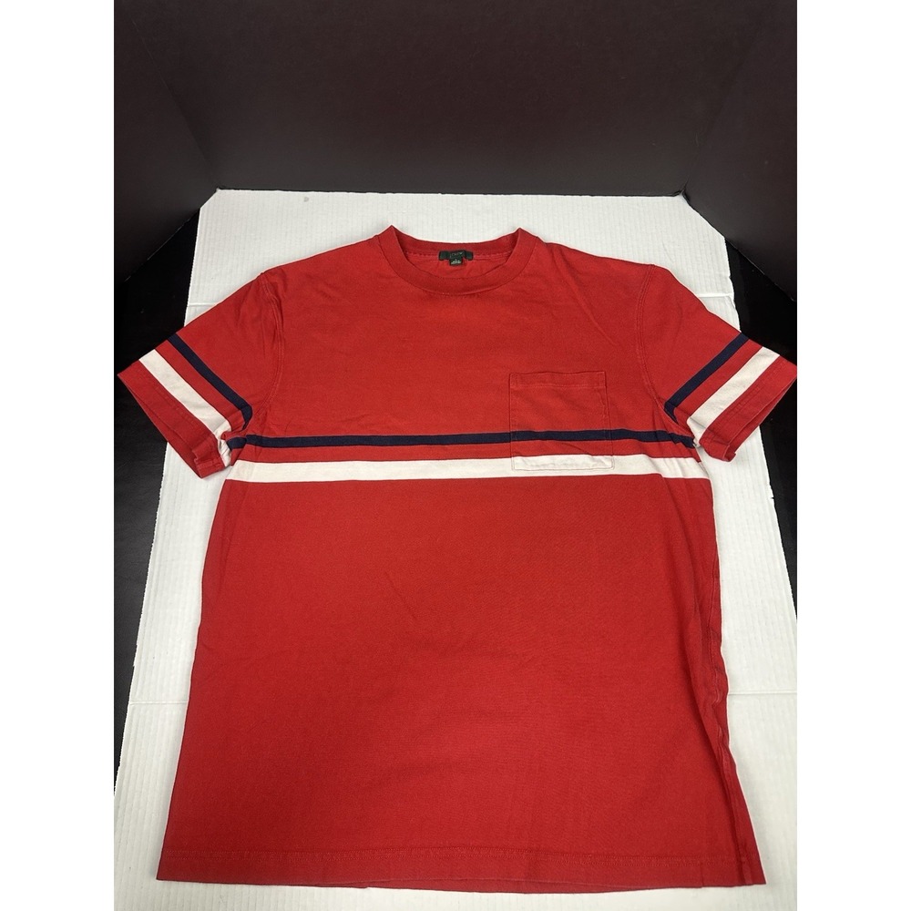 Vintage J Crew Oarsman Shirt Mens Large Short Sleeve Red Stripe Heavy Cotton Y2K